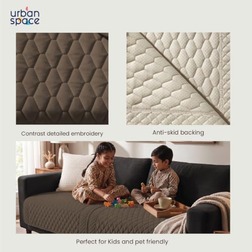 Image of Urban Space Velvet Embroidery Quilted Sofa Cover mat, Premium 3 Seater Non-Slip Sofa slipcover, Easy Care & Machine Washable, Seat Runner for Couch for Living Space (3 Seater - Honeycomb Brown)