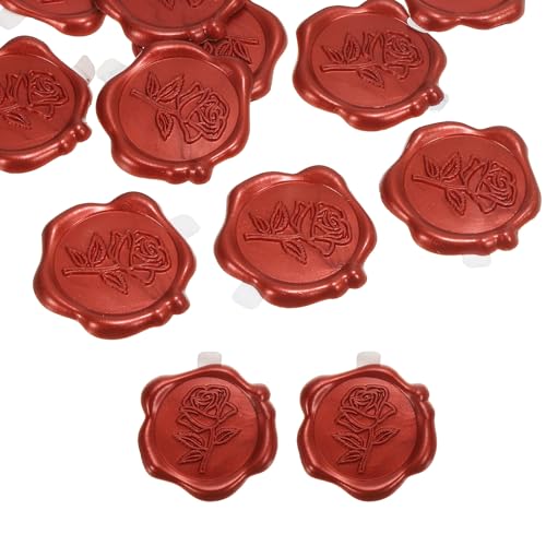 PATIKIL Wachs Siegel Aufkleber 12 Stück Geprägte Selbstklebende Rosen Aufkleber Für Briefumschlag Hochzeitskarte Geburtstagsparty Geschenkpapier Rot