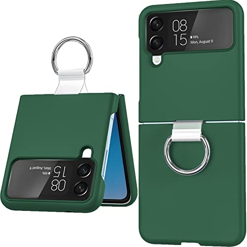 Coque pour Samsung Galaxy Z Flip 4 Coque avec Anneau, Mat Dur PC Mince Anti-Rayures Anti-Empreintes Digitales Antichoc Housse de Protection pour Samsung Galaxy Z Flip 4 5G(Vert) Cover