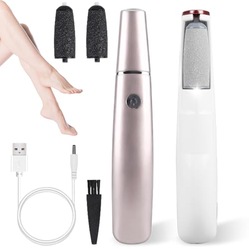 Râpe électrique pour callosités avec deux têtes abrasives - Rechargeable - Appareil de soin des pieds professionnel avec disque abrasif pour enlever les callosités - Rose