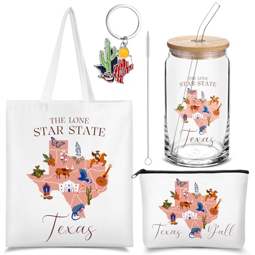 Chuangdi 4 Pcs Texas Souvenirs Gifts Set Canvas Bag Cosmetic Bag 16 oz Tumbler and Keychain Texas Souvenirs for Christmas Traveler Friend Lover Sister Gifts