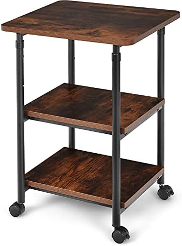 Multigot Mobile Printer Stand, 2/3 Tier Utility Rolling Shelving Cart Machine Stand, Under Desk Wooden Storage Organiser Unit for Home and Office (49 x 40 x 77cm, Brown)