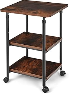Multigot Mobile Printer Stand, 2/3 Tier Utility Rolling Shelving Cart Machine Stand, Under Desk Wooden Storage Organiser Unit for Home and Office (49 x 40 x 77cm, Brown)