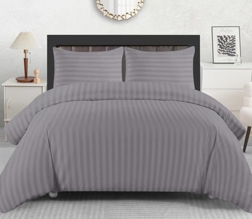 Lazzaro Satin Stripe Super King Duvet Set - Premium Hotel Quality Quilt Cover Super King Size Bedding Set - Hypoallergenic Ultra Soft Superking Duvets Sets With Zipper Closure
