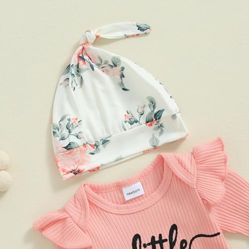 Newborn Baby Girl Clothes Outfits New To The Crew Bodysuit Romper Floral Pants Headband Hat Coming Home Outfit3