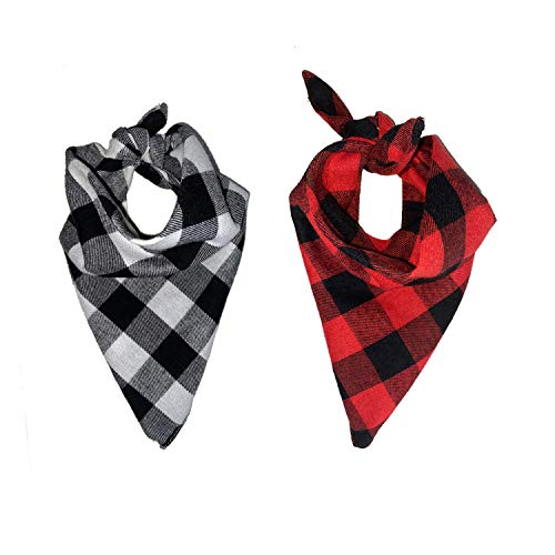DECORJ Dog Bandanas Christmas Classic Checkered Pet Scarf Reversible Buffalo Plaid Dog Kerchief Set Triangle Bibs Pet Costume Decoration Accessories for Small Medium Large Dogs Cats Pets(2pcs,X-Large)