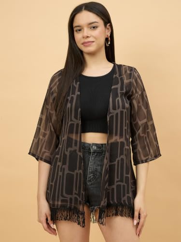 Image of Azira Georgette Floral Printed Front Open Shrug |Black Color|Short Length | Western & Casual Wear| Summer Wear | Shrugs for Woman Stylish