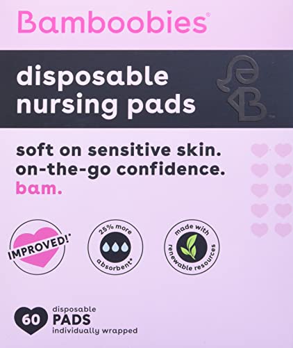 Bamboobies Nursing Pads For Breastfeeding, 60 Count, Disposable Breast Pads For Sensitive Skin, Super-Absorbent Milk Proof Pads, Perfect Baby Shower Gifts #TOP6