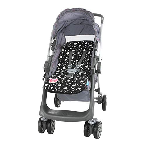 Almofada Para Carrinho Comfi Cush Estrelas, Clingo, Preto E Branco