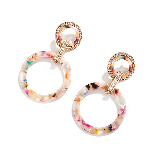 Nicole Miller New York Off-White Resin Acrylic Round Crystal Rhinestones Golddangle Earrings #TOP2