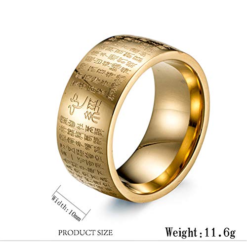 INRENG Men's Stainless Steel Chinese Heart Sutra Engraved Buddhist Ring Ancient Mantra Amulet Band Gold Size 11 - Thumbnail 2