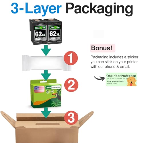 Limeink 2 Remanufactured Ink Cartridge Replacement for HP 62xl Ink Cartridges Black for HP 62 XL for hp 62xl Cartridge Combo Pack for Envy 7640 Printer for Black - 2