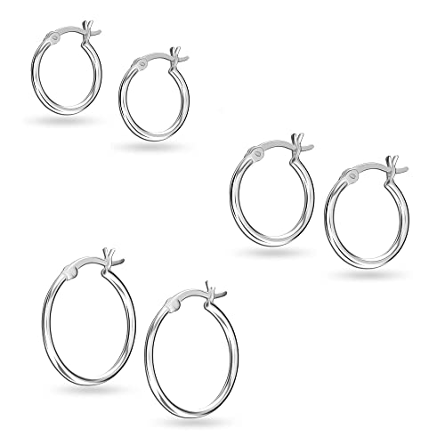Charmsy Set of 3 Pairs 925 Sterling Silver Hoop Earrings for Women | Lightweight Italian 2.5mm Tube Diamond-Cut Classic Texured Click-Top Hoops Earring | Size 12/13/15/18/20/25mm4