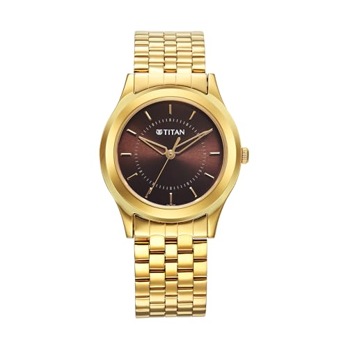 Titan Karishma Zing Quartz Analog Brown Dial Gold Stainless Steel Strap Watch for Men - 1648YM06