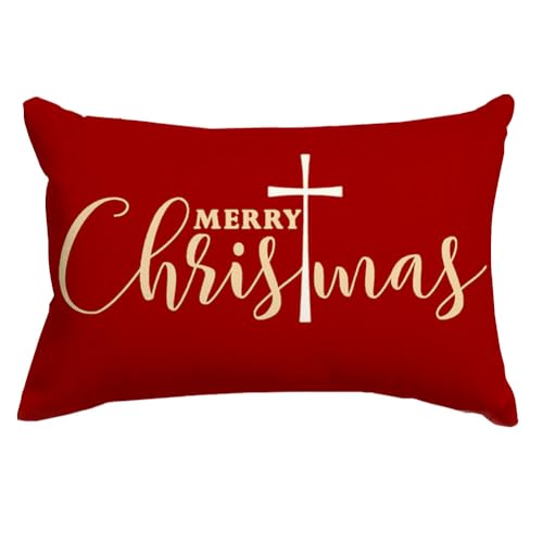 RABUSOFA Christmas Pillow Covers 12x20 Inch Red and Gold Cross Christmas Decorations Indoor Christian Decorative Throw Pillow Cases Religious Holiday Xmas Decorations Lumbar Cushion Covers for Couch