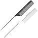 8.8 Inch White and Black Metal Tail Comb (2 Pack) Carbon Fiber and Stainless Steel Pintail | Lightweight | Rat Tail Styling Combs for all Hair Types | Fine Tooth Teasing Comb Set