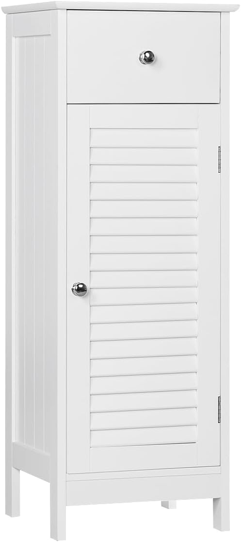 Front view of the Yaheetech Bathroom Floor Storage Cabinet in white