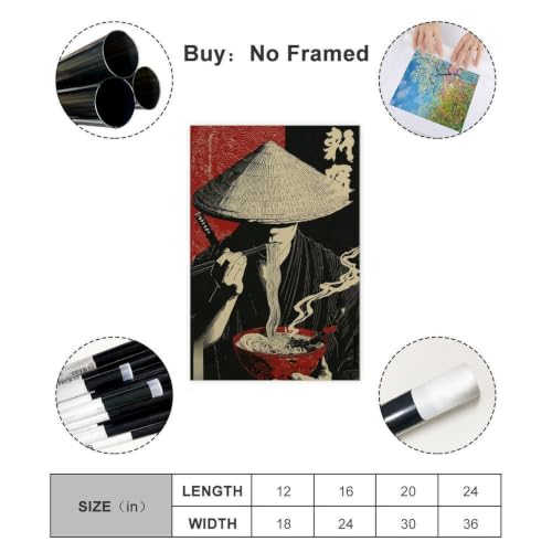 Poster samouraï texture toile premium ukiyo-e moderne 40x61 cm