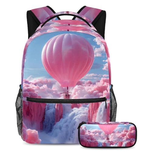 Cartables pour garçons filles grande capacité rose multicolore | Lot de 2 sacs d'école ados