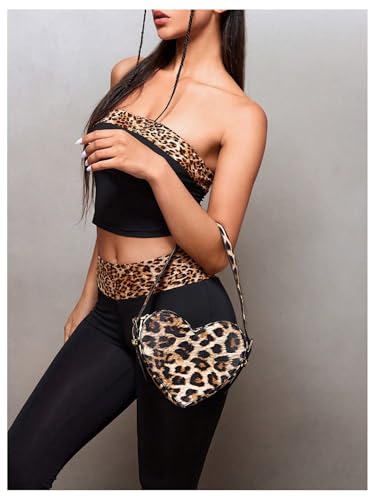 Image of QWINEE Women's Leopard Print Top Handle Y2K Heart Shape Tote Handbag Mini Clutch Purse