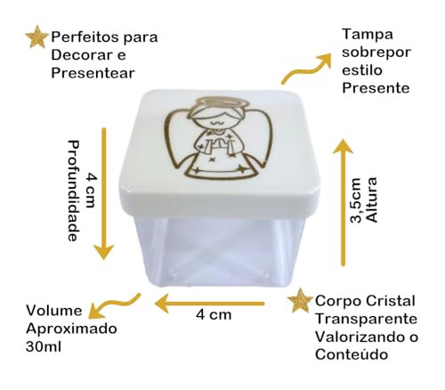 24 Caixinhas Acrílica 4x4cm Tampa Presente Gravura Anjo Dourado para Mimos Batizado Lembrancinhas Na