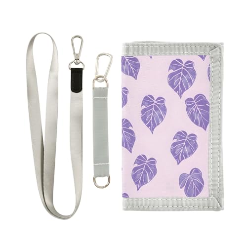 ALAZA Kids Wallets for Boys Girls Toddler Trifold Wallet Children Small Purple Leaves with Zipper Coin Pocket