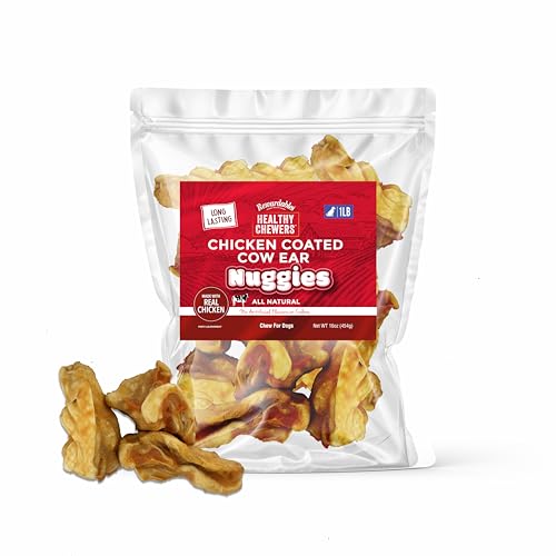 Rewardables Chicken Coated Cow Ear Nuggies for Dogs Natural Long Lasting Dog Treats No Artificial Flavors 1 lb Bag Ideal for Moderate to Aggressive Chewers