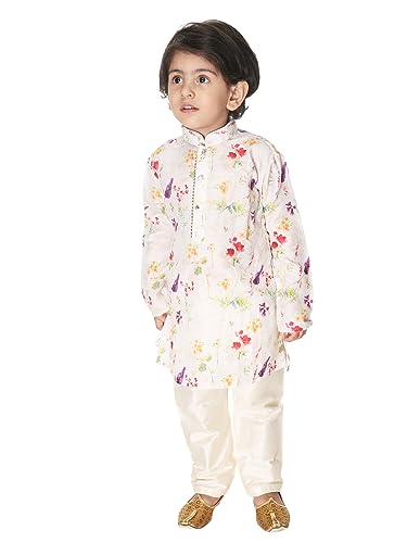 Image of VASTRAMAY Baby Boys Cotton Blend Floral Infant Multicolor-Base-Cream Kurta Pyjama Set
