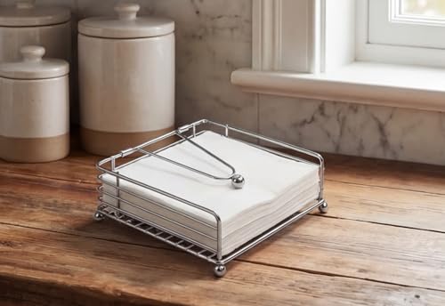 hiwafifi Napkin Holder for Table, Flat Napkin Dispenser with Weighted Arm, Square Cocktail Paper Holder of Elegant Rustic Iron for Kitchen Dining Room Decor Restaurant Farmhouse Hotel Party, Silver by hiwafifi - Image 5