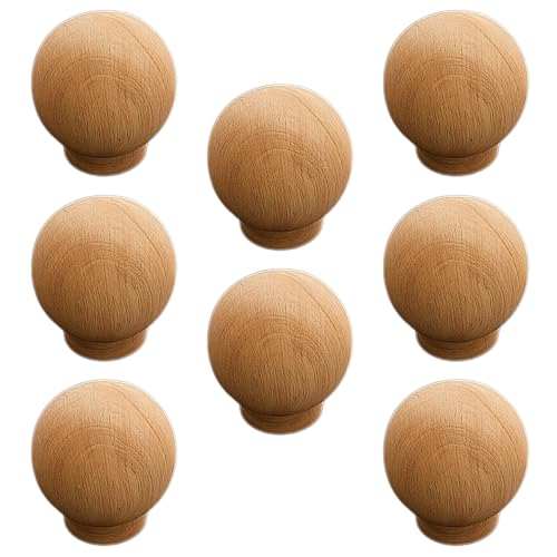 Image of 8 Piece Steam Beech Wood Drawer Knob | Wooden Cabinet Door Handle | Wardrobe & Cupboard Round Knobs | Furniture Pull Handle for Kitchen Cabinets, Dresser, Drawer & Home Decor -2 Inch