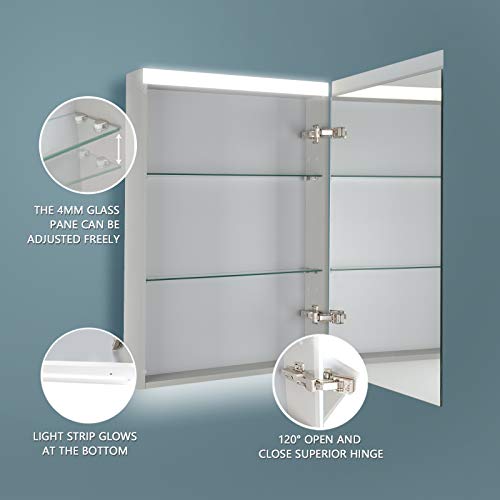 Es-Diy 20''X 30''Led Lighted Bathroom Medicine Cabinet With Mirror, Surface Lighted Medicine Cabinet,Dimmable,Adjustable Shelve,Intelligent Switch Medicine Cabinet, Aluminum Frame,Hinge On Right Side #TOP3