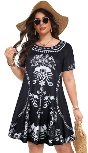 Image of Summer Dresses for Women Casual Tshirt Short Sleeve Floral Sundress Beach Cover Ups with Pockets 2026