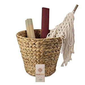 MadeTerra Rieten Prullenbak Prullenbak, Hand Geweven Afvalmand Recycling Bin voor Badkamer, Slaapkamer, Keuken, Woonkamer, Thuis en Kantoor (Waterhyacint)