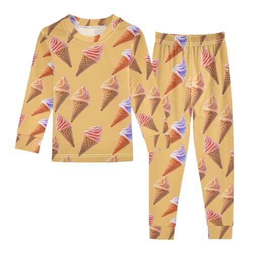 ALAZA Sweet Cones Ice Cream Pajamas Long Sleeve Sleepwear 2-Piece Pajama Set