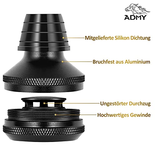 ADMY Shisha Set, Edelstahl V2A 95cm Hookah Komplettset Wasserpfeife mit 4 Anschlüssen | Aluminium Molassefänger | Holz… – Bild 5