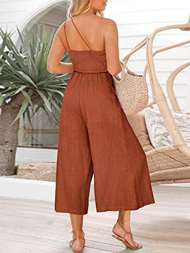 Caracilia Women's Summer Straps One Shoulder Pleated High Waist Casual Wide Leg Jumpsuit Romper With Pockets C50A2-Xiuhuang-Xl #TOP5