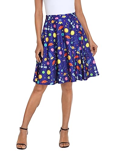 Hde HDE-60215 Skirts For Women - Midi Skirt Skater Skirt Knee Length High Waist Fun Prints Magic Outer Space thumb #3