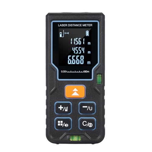 Mulcort Télémètre Laser 80M/262ft,Mesure Laser Portable avec 2 Niveaux à Bulles Grand écran LCD rétroéclairé Commutation d'unité m/ft/in Mode Pythagore Mesure du Volume de la Zone de Distance