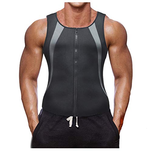 Fannyfuny camiseta sin Mangas de Tirantes Chaleco Sauna Hombre Compresion de Neopreno Modelador Camiseta Reductora para Adelgazante Sudoración Musculación con Cremallera