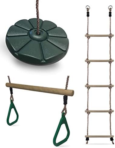HIKS Rope ladder, Green Trapeze and Button Swing Bundle Available in 5 colours