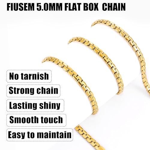 Fiusem Flat Box Chains for Men, 5mm 14K Gold Plated Stainless Steel Chain Necklace, Necklaces for Men and Women 24 Inch by Fiusem - Used condition - Image 7