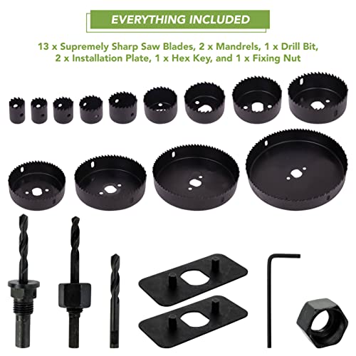 BLOSTM Hole Saw Kit 21PCS - 19mm to 152mm Diameter Hole Saws, 2 Mandrels, 2 Drill Bits, 1 Installation Plate, 1 Hex Key & Compact Case. Ideal Hole Cutters Set for Wood & PVC - 21PCS COMPLETE SET 3 BLOSTM Hole Saw Kit 21PCS - 19mm to 152mm Diameter Hole Saws, 2 Mandrels, 2 Drill Bits, 1 Installation Plate, 1 Hex Key & Compact Case. Ideal Hole Cutters Set for Wood & PVC - 21PCS COMPLETE SET - Image 3