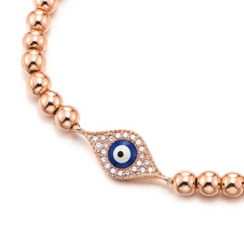 Coolsteelandbeyond Rose Gold Beads Bracelet For Women Men With Cubic Zirconia Protection Evil Eye #TOP1