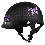 Hot Leathers HLT70 Purple Butterfly Flat Black Advanced DOT Motorcycle Half Face Biker Helmet - Medium