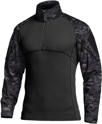 Image of CQR Men's Tactical Combat Shirt, 1 /4 Zip Long Sleeve Breathable Military BDU Training Top for Shooting, Hunting, Range Use