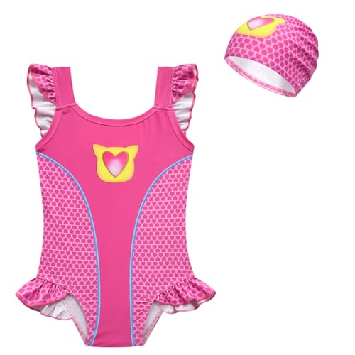Image of Kids Girls Cute Kittycat Swimsuit with Swim Cap for 3-7 Years