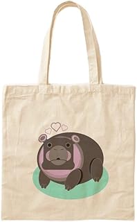 شنطة يد كبيرة توت قماشية بطبعة حيوانات لطيفة، شنطة تسوق قابلة لاعادة الاستخدام بمقابض طويلة، لون طبيعي