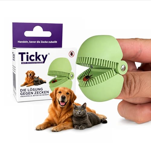ticky - Pince à tiques innovante 3 en 1 pour chiens et chats - Élimination hygiénique des tiques également pour les puces - Protection contre les tiques pour chien et chat - Pince à tiques, crochet à