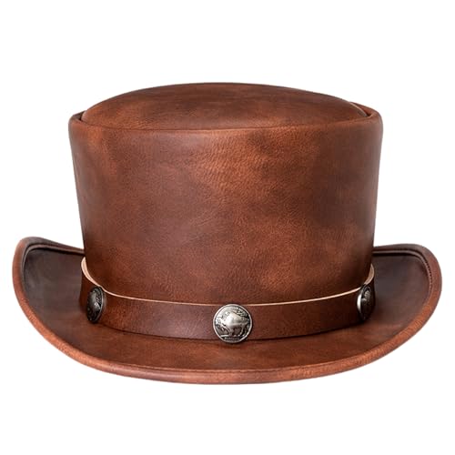 Chapeau haut de forme Steampunk unisexe en cuir PU noir pour costume de magicien