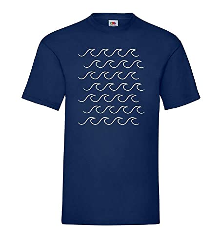 T-shirt bleu marine vagues homme XXXL grand vêtement coton col rond été